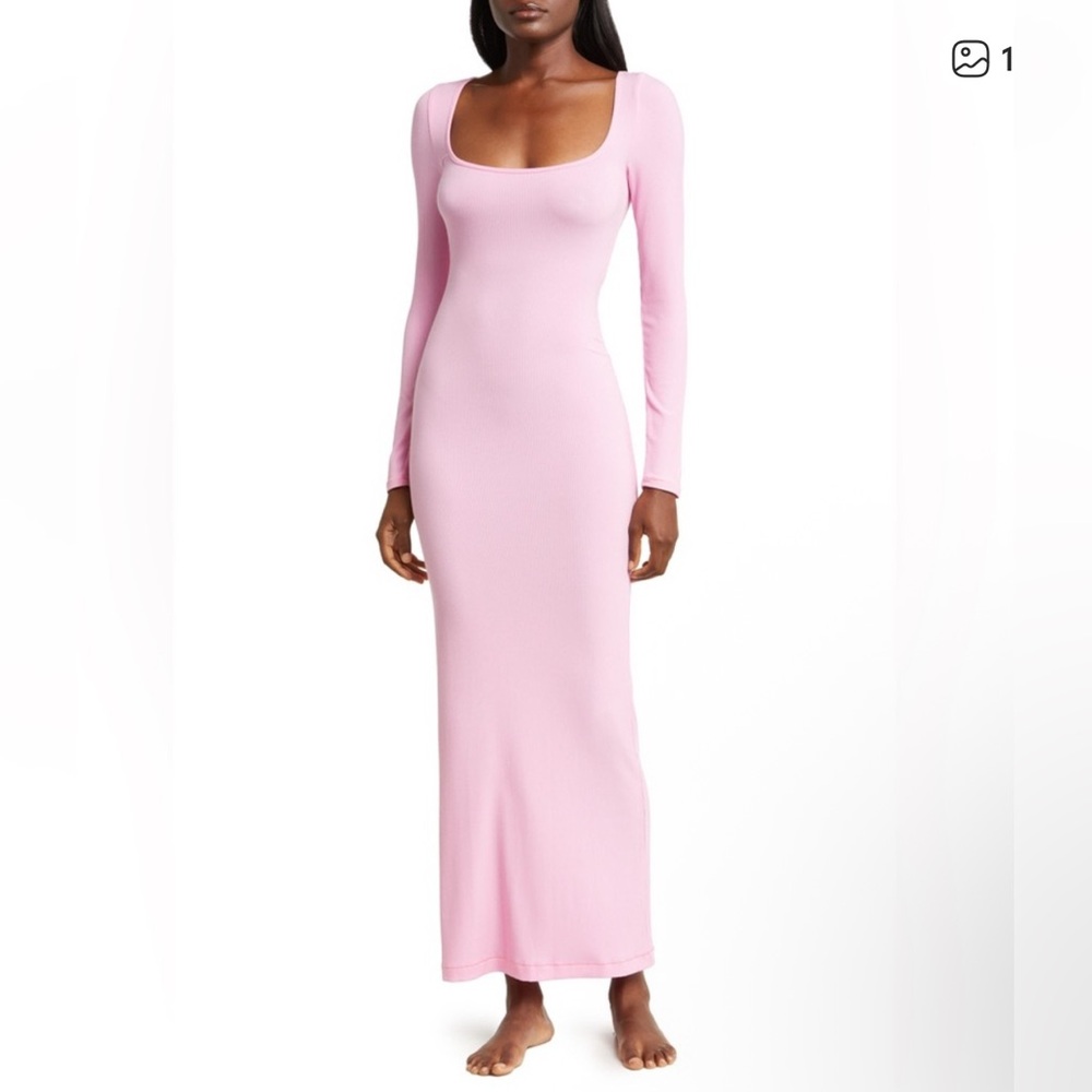 SKIMS Barely Pink Soft Lounge Long Sleeve Maxi Dress